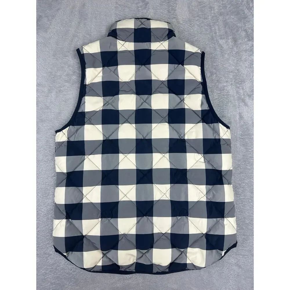 J Crew Excursion Quilted Down Puffer Vest Buffalo Plaid Navy Cream NWOT - S